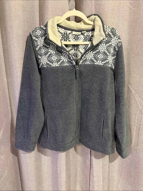 L.L. Bean Tops - L.L.Bean Gray and White Nordic-Pattern Fleece Zip Up